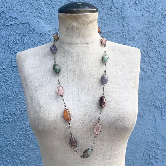 Vintage Gemstone  Necklace Vintage Gift Southwestern Statement Jewelry mystical - Picture 3 of 10